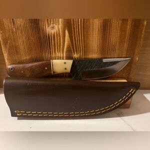 Handmade Custom 4” Stainless Steel Straight Blade Hunting Knife W/Leather Sheath